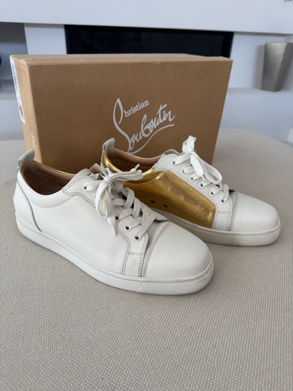 Christian Louboutin Ying Louis Junior Sneakers Leather 42 White Gold Men Shoes